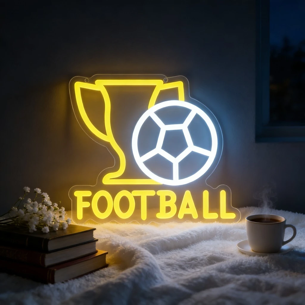 サッカーのトロフィーネオンライトサイン、usb調光式ledネオンサイン、サッカークラブ、寝室、クラブバー、男の隠れ家、パーティーギフト、壁飾り