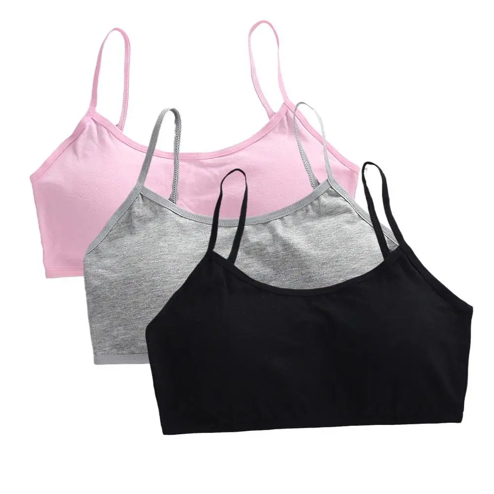 3 Stuks Tiener Meisjes Katoenen Tube Tops Jonge Kinderen Onderkleding Student Meisjes Draadloze Effen Kleur Bh Kinderen Sport Training Bh Vest