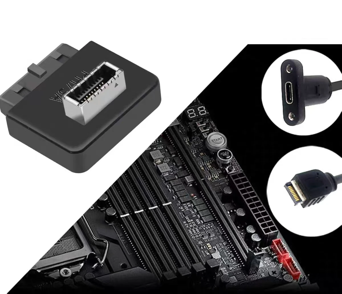 PH73S+ Angled Header Connector 19Pin Convert To Type-E 10Gbps USB3.1 Gen2 90 Degree Adapter for Desktop Mainboard Modification