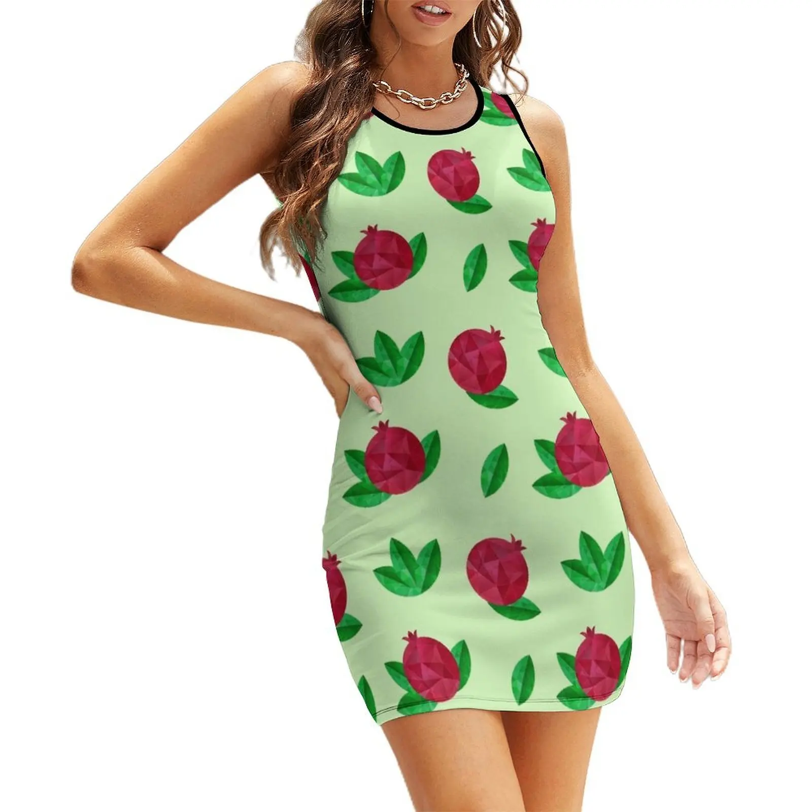 

Red pomegranates with green leaves Sleeveless Sundress Dress woman womens clothing beach outfits for women