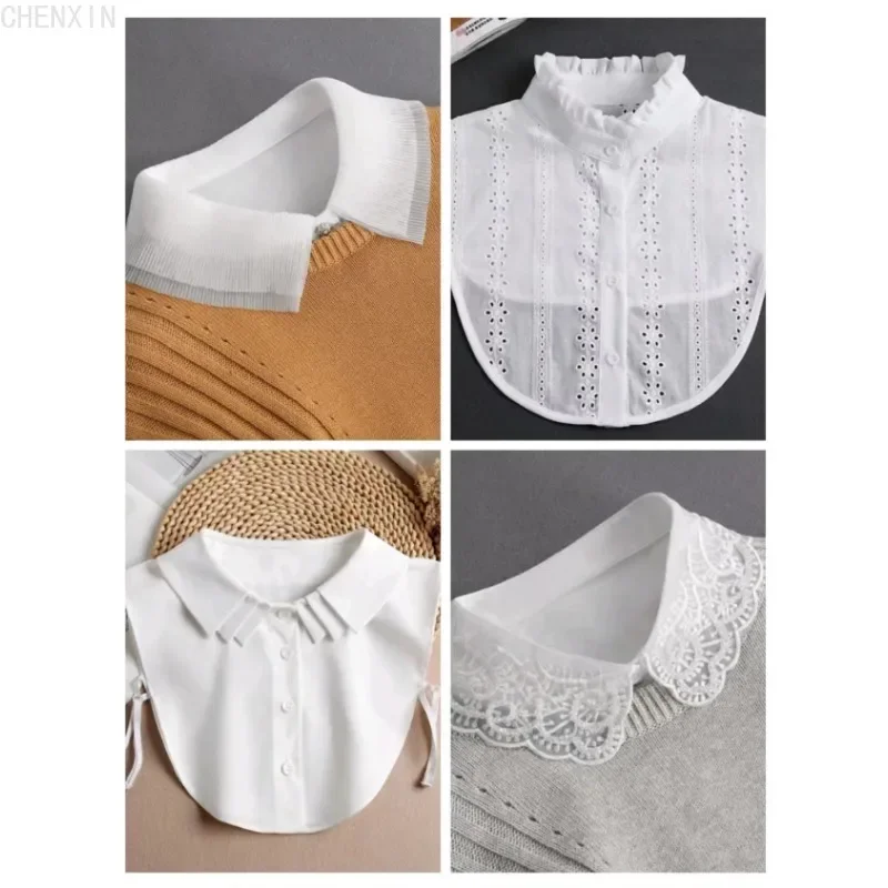 Fashion 2023 Front Tie White Fake Collar for Women Stand Detachable Collar Fake Girls Vintage Lace Ladies False Blouse Collar