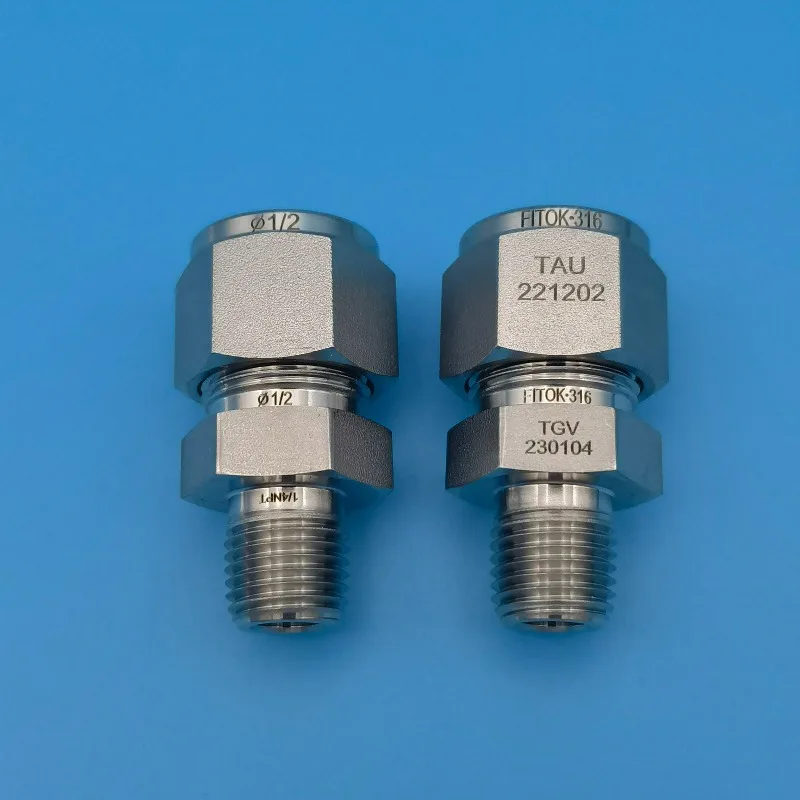 FITOK Double Socket Male Thread Joint 1/2 Pipe Outer Diameter 1/4NPT Fitoc Model SS-CM-FL8-NS4