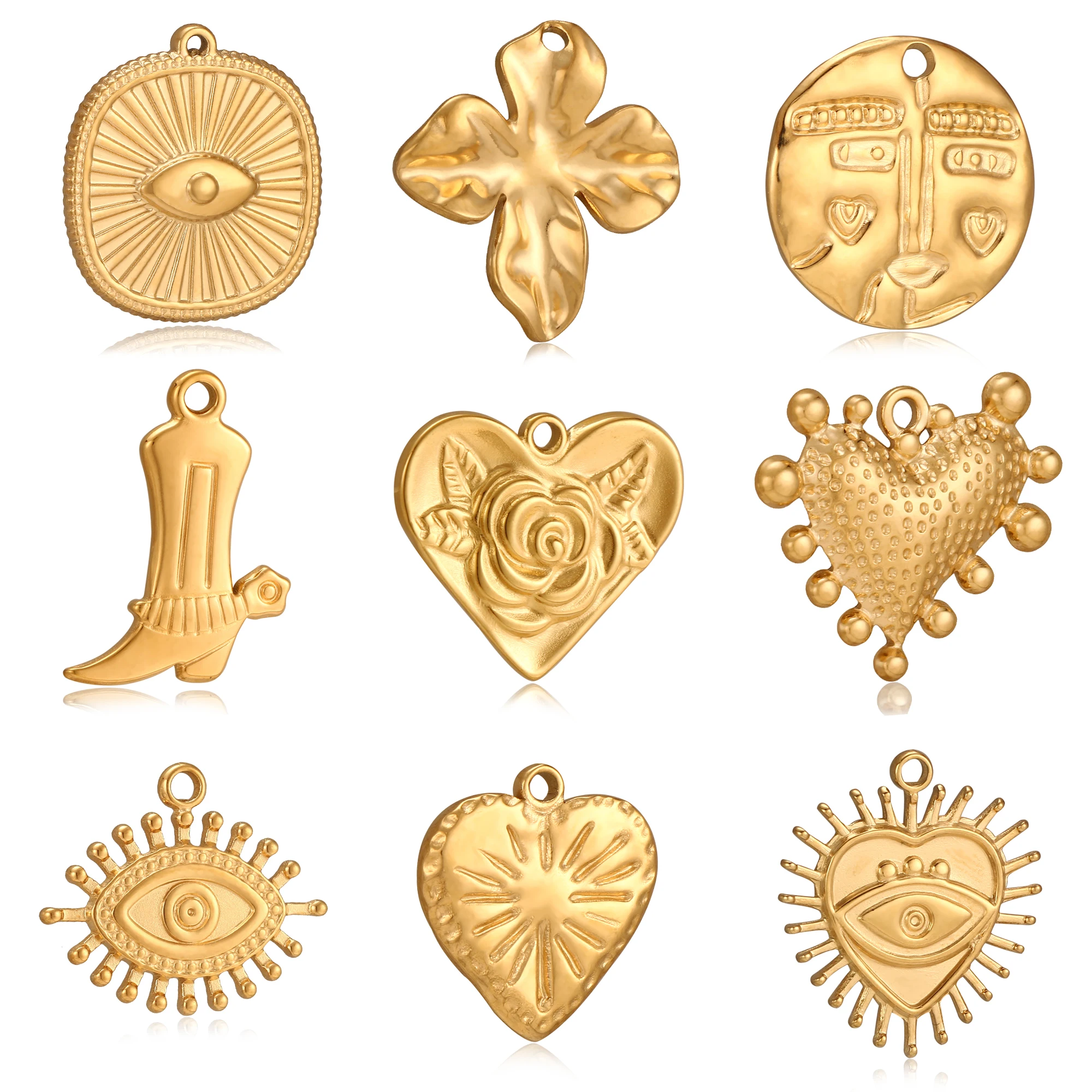 

3Pcs Evil Eye/Boot/Rose Flower Heart Charms Lucky Amulet Stainless Steel Pedant for Jewelry Making Earring Necklace DIY Supplies