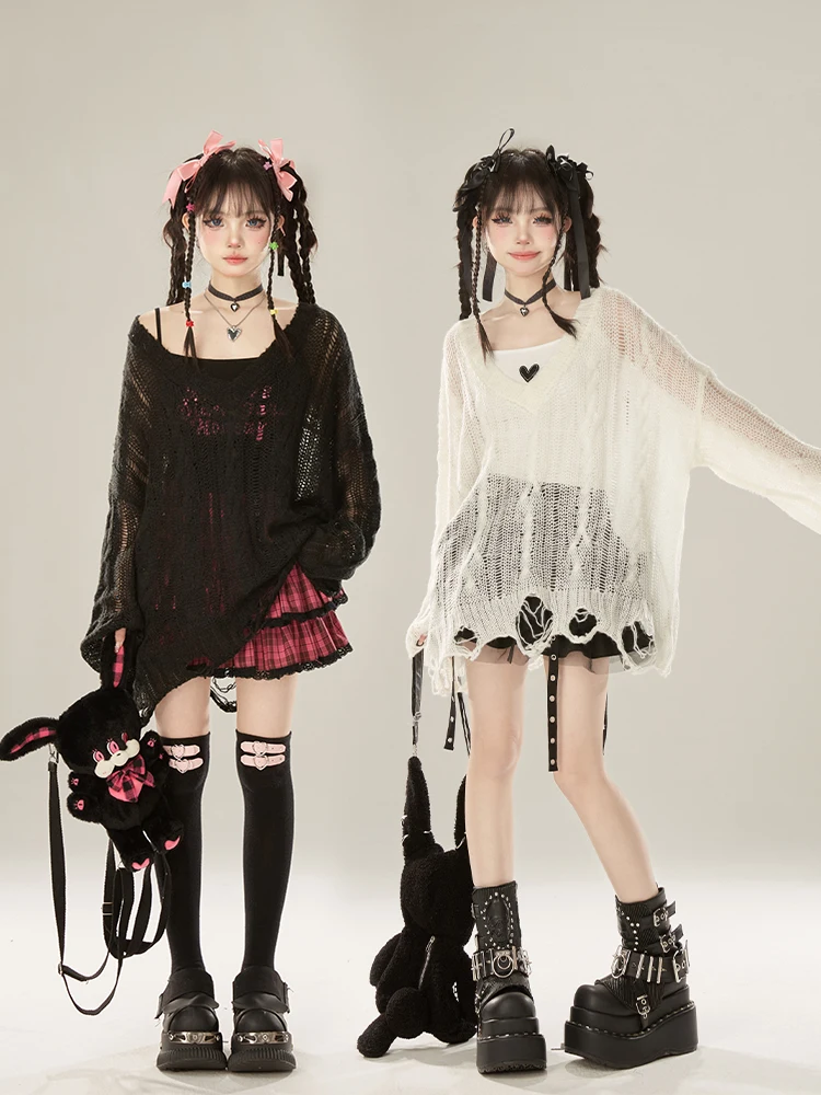 

97 Hollow out Knitted Cover up Chic oulder Bared V-Ne Loose Fit Long Sve Casual Sle Autumn Top for Women