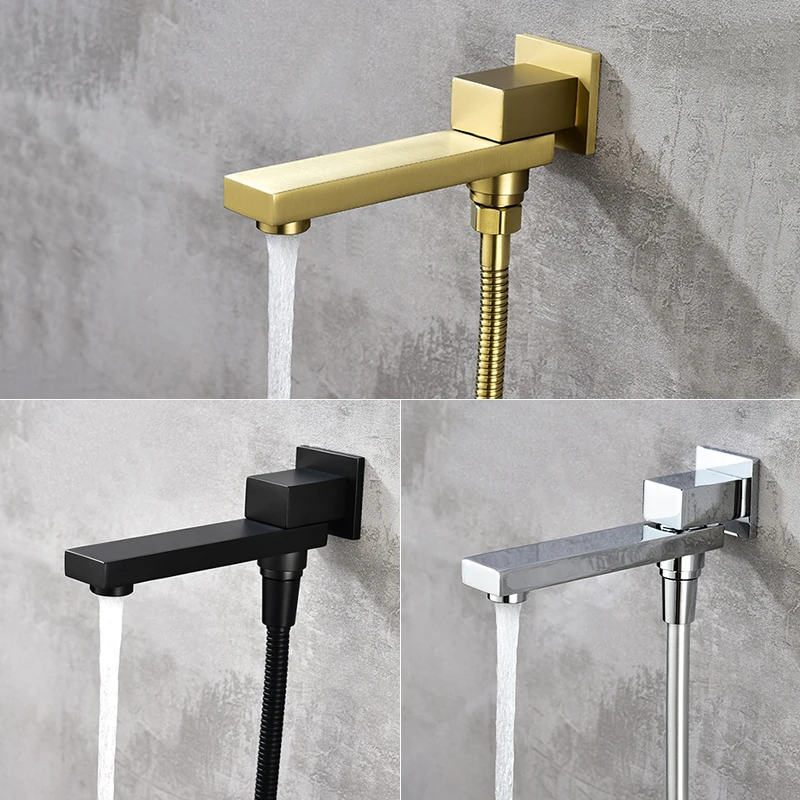 

G1/2" Square Wall Mounted Solid Brass Shower Spout with Diverter Valve In-Wall Shower Mixer Faucet Spout Filler