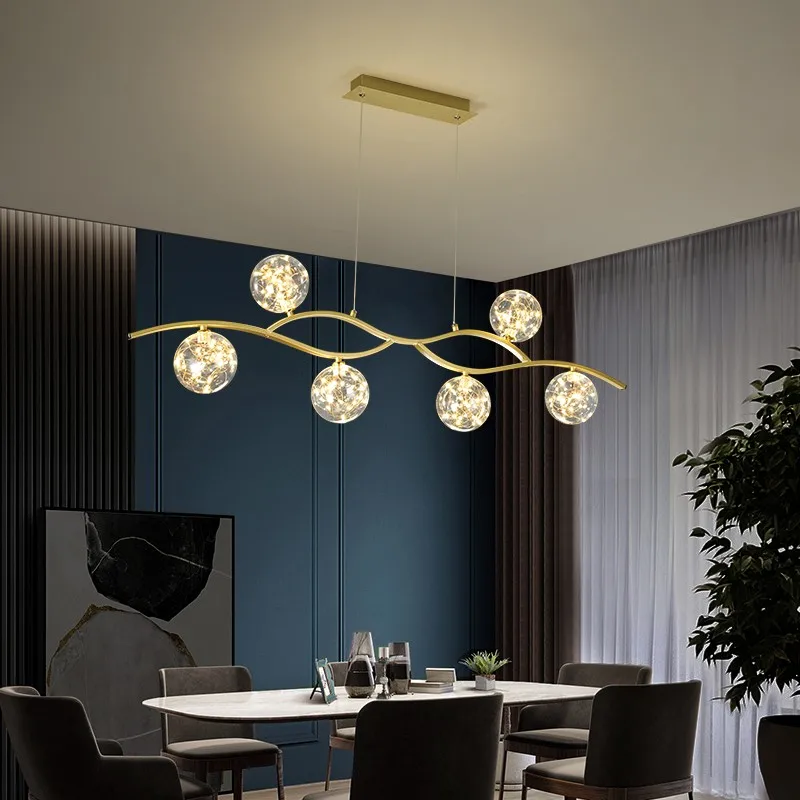 Moderno led lustre sala de jantar ilha criativo bola vidro pingente lâmpada cozinha bar restaurante gypsophila pendurado luz ouro