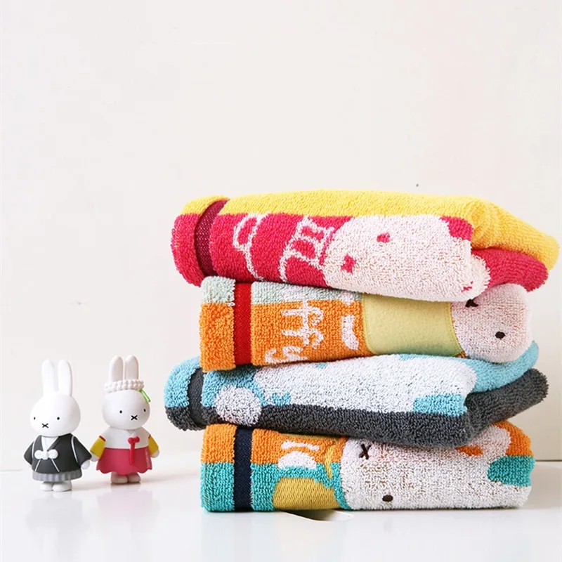 Miffy 100% Pure Cotton Small Towel Cute Rabbit Cartoon Face Towel Household Children Washcloth Soft Water Uptake