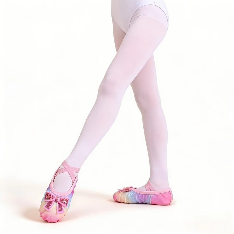 

Ballet Shoes Rainbow Sequin Dance Slippers Gradient Glitter Performance Daily Practice 25-36 Wear-Resistant Dancing Shoes
