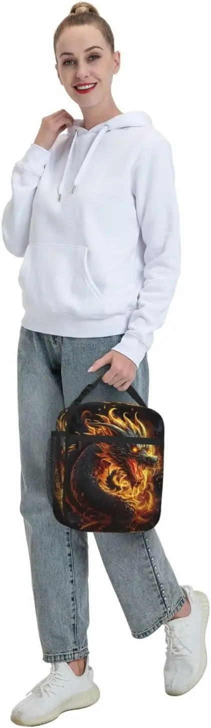 Fire Chinese Dragon Lunch Bag For Women Men Insulated Reusable Lunchbox Cooler Totes For Work Office Picnic Camping Travel