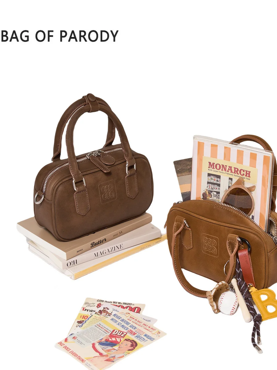 

Reverie Vintage Boston Bag BOP Leather Handbag Bowling Bag Single oulder Crossbody Bag New 2025 Spring Season Leather