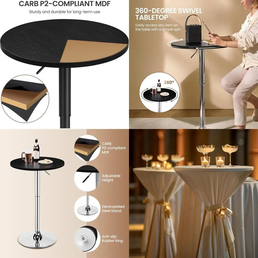 

Black 360° Swivel Bar Table Set, Adjustable Height, 2pcs, with Silver Base