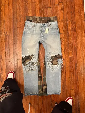 American Hip Hop Men Jeans Y2K Camouflage Patchwork Embroidery Micro Flare Retro Punk Streetwear Oversized Loose Wide Leg Pants