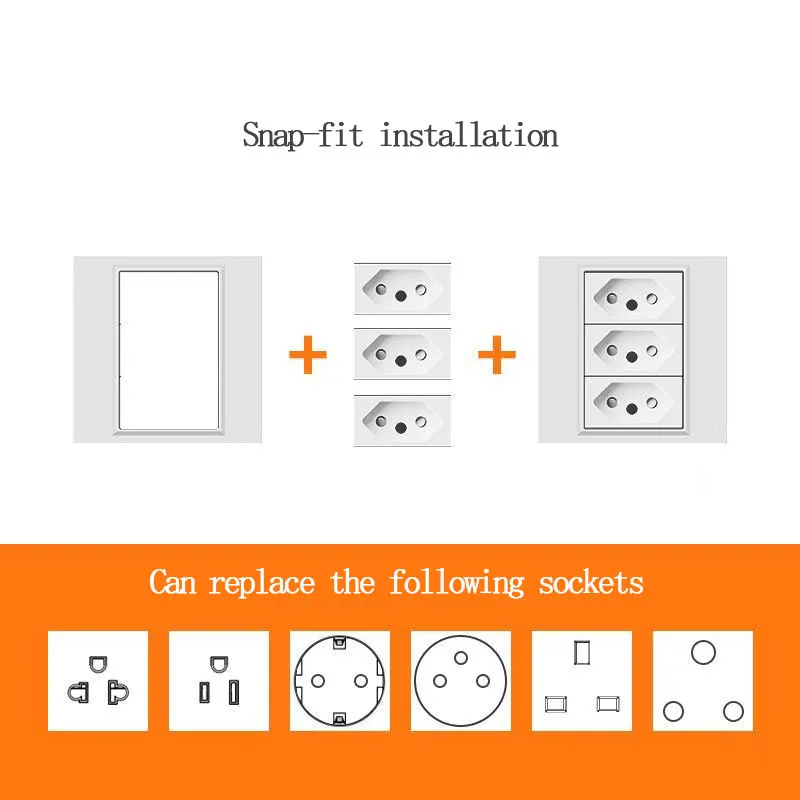 86-Style Brazilian Socket Free Combination 1/2/3Gang Switch with USB TYPEC Charging EU FR  TV Phone satellite Computer