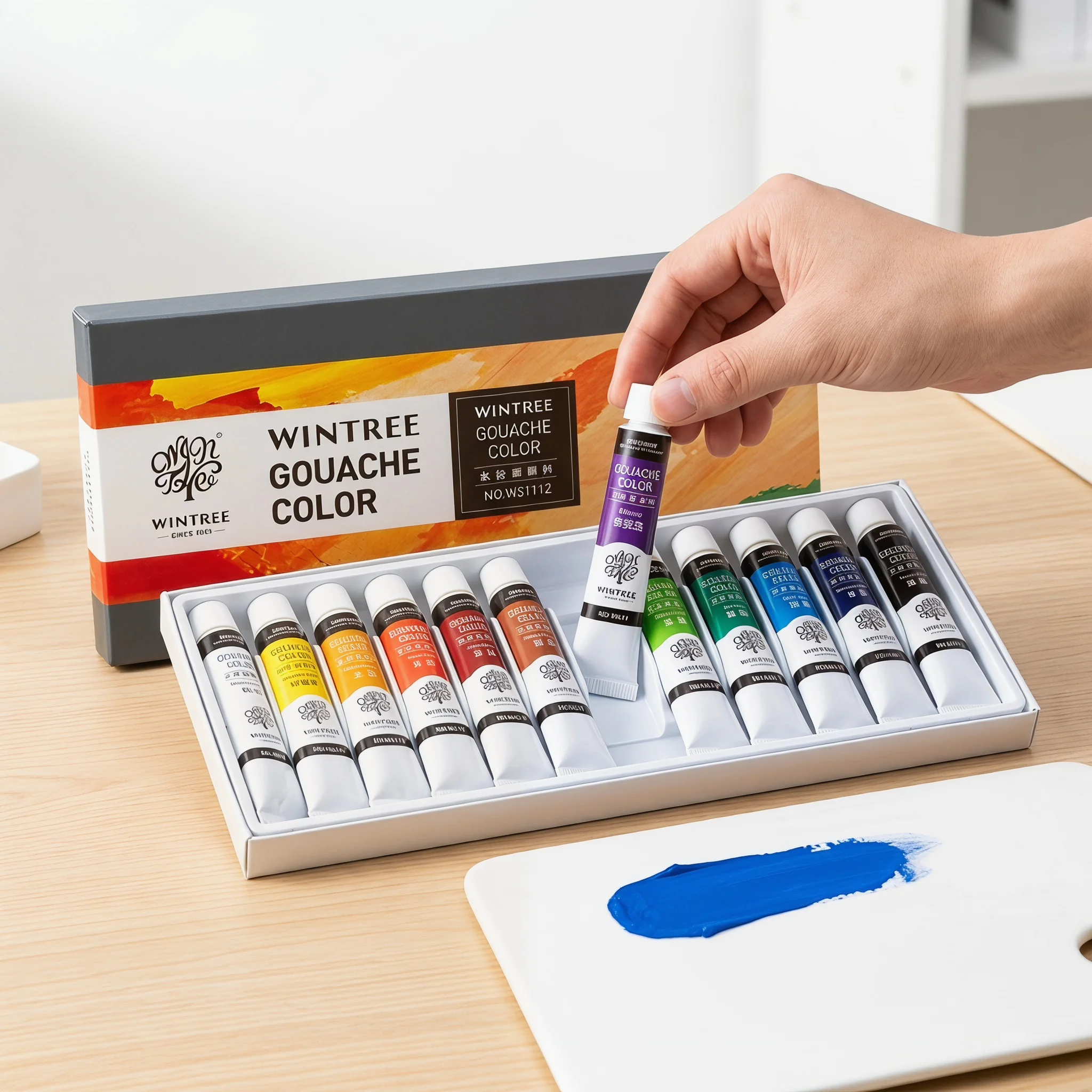 Premium Tube Gouache Paint Set 12 Colors 12ml Rich Coverage Washable Pigment for Students Beginners Sketch Drawing Art Painting