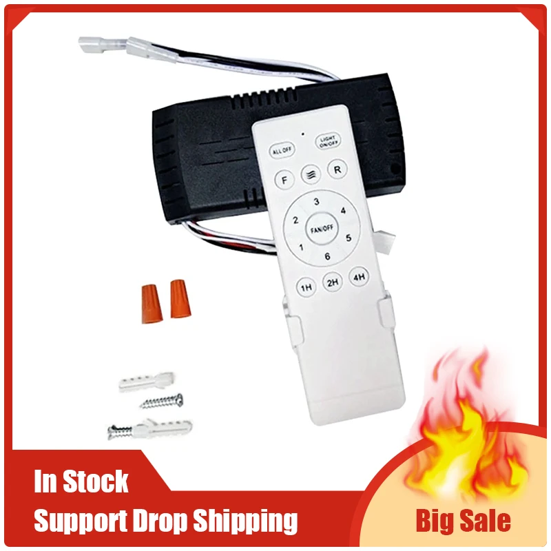 Universal Ceiling Fan Remote Control Kit Replacement 6-Speed & Timing Remote Replacement For DC Ceiling Fan Light Transmitter Re