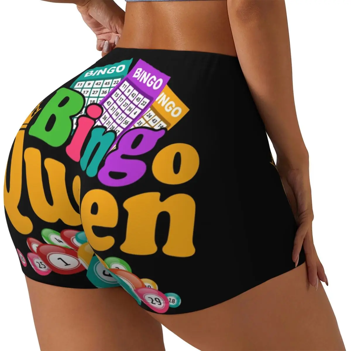 Custom Bingo Queen Game Lover Biker Running Workout Shorts Women Athletic Gym Yoga Shorts