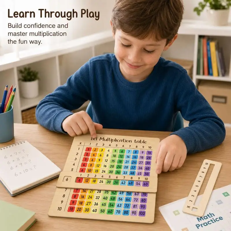 Wooden Multiplication Board Math Game Gifts for Kids 8-12, Educational Montessori Counting Toy Preschool Learning for Classroom