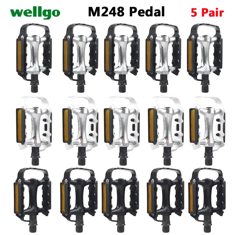 

WELLGO 5 Pair M248 MTB Pedals Aluminum road bike Non-Slip Pedals Racing Folding Bike DU Perlin Bearing Threaded Pedals