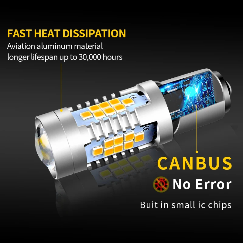 2Pcs 30-SMD 1156 PY21W BAU15S Car CANbus LED Turn Signal Lights Amber Light High Brightness Indicator Lamp Directional Lights