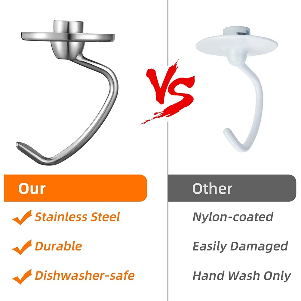 مرفق خطاف العجين من الفولاذ المقاوم للصدأ لخلاط حامل الرأس المائل كيتشن إيد 4.5-5 لتر، قطع غيار خطافات الخبز
