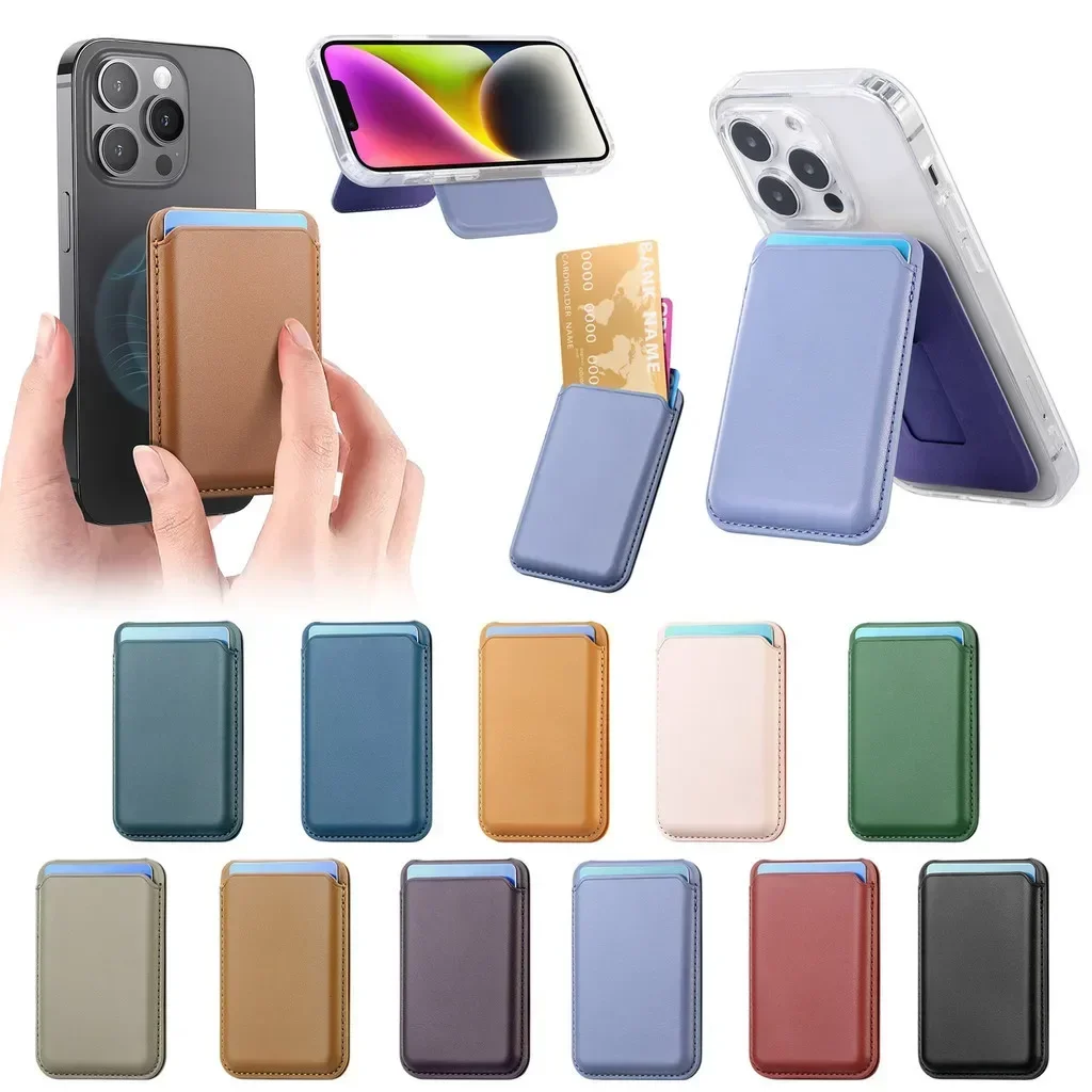 Strong Magnetic Leather Wallet Bag Shaft Up And Down Flipping Bracket Mobile Phone Card Slot Holder For IPhone/Galaxy