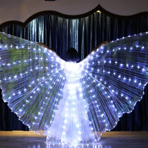 Alas LED Isis, alas de danza del vientre, alas de mariposa LED blancas iluminadas, danza de Ángel brillante, ropa de actuación para adultos y niños