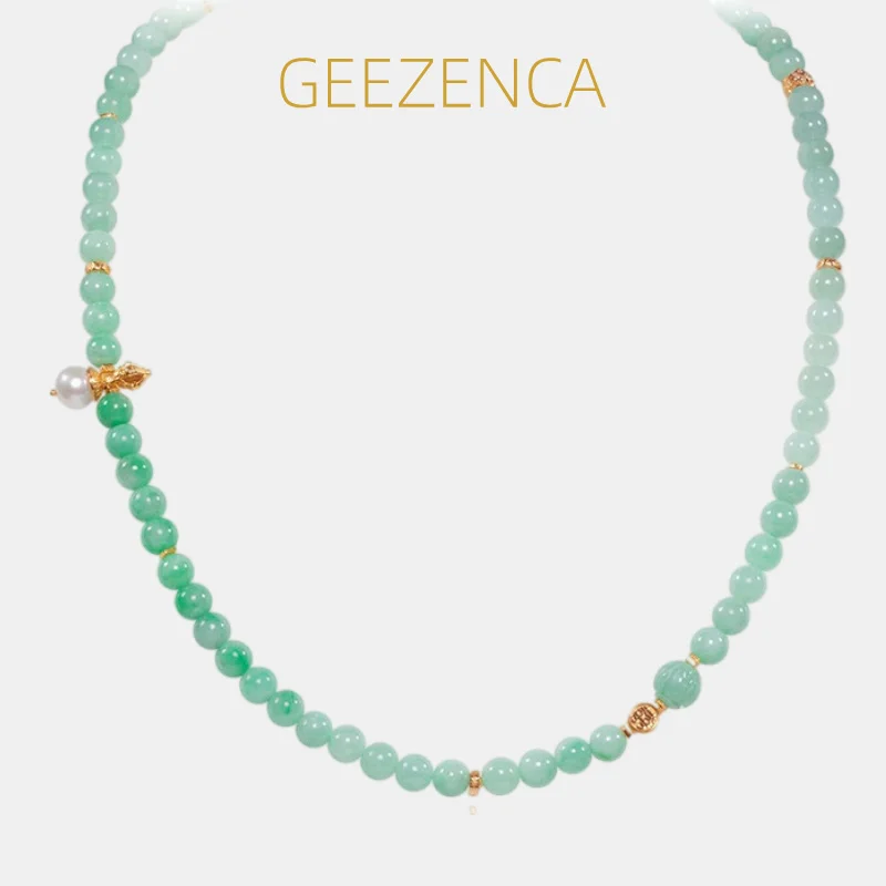 

GEEZENCA натуральный жадеит, цепочка-свитер с бисером, ожерелье для женщин, серебро 925 пробы, золото 18 карат, жемчуг 58 см, ожерелье, роскошный подарок любви для нее