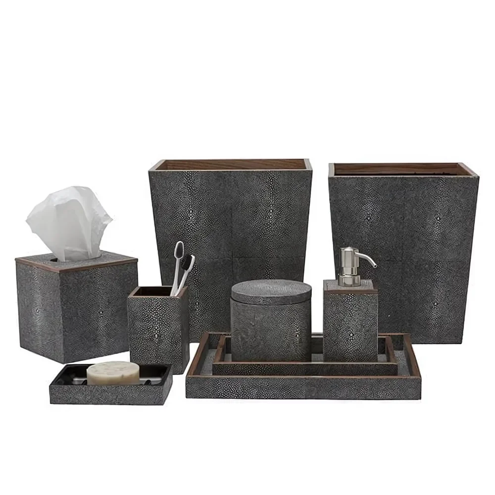 Pu Leather Fabric Bathroom Set Hotel Bins Leather Tissue Box Cover Hotel Supplies Accessory