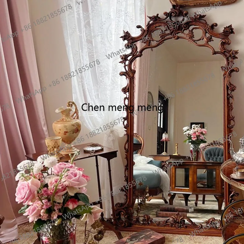 

French engraved full-length mirror floor-to-ceiling clothing store fitting mirror retro special-shaped full-length mirror