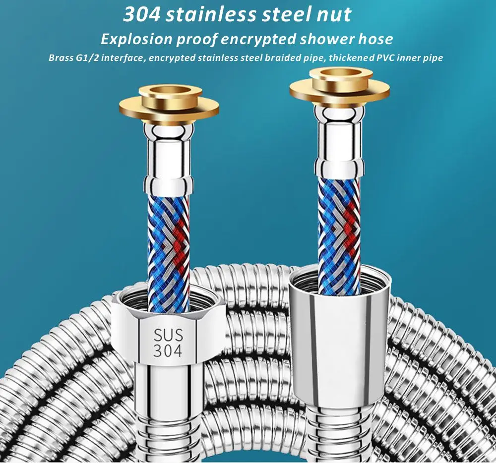 Soft Stainless Steel Braided Inner Tube 1.5/2/3M Flexible Shower Hose  Long Bathroom Shower Pipe Extension Bathroom Accessories