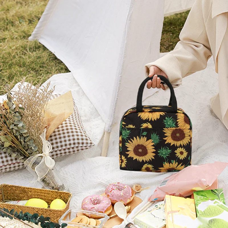 Nylon Sunflower Lunch Bag Large Capacity Insulated Ice Bag Fresh Outdoor Picnic Bag Portable Insulation Bag