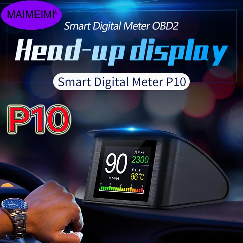 P10 obd2 heads up display Speedometer Temperature Gauge n-board Computer Car Digital OBD2 HUD Multiple language Overspeed Alarm