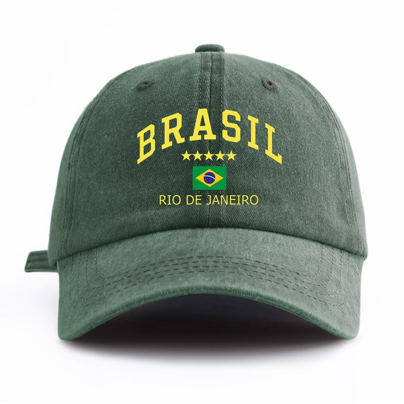 Unisex Brasil Letter Flag Print Washed Baseball Cap Retro Vintage Dad Hat Available in Multiple Retro Colors Outdoor Sun Hat