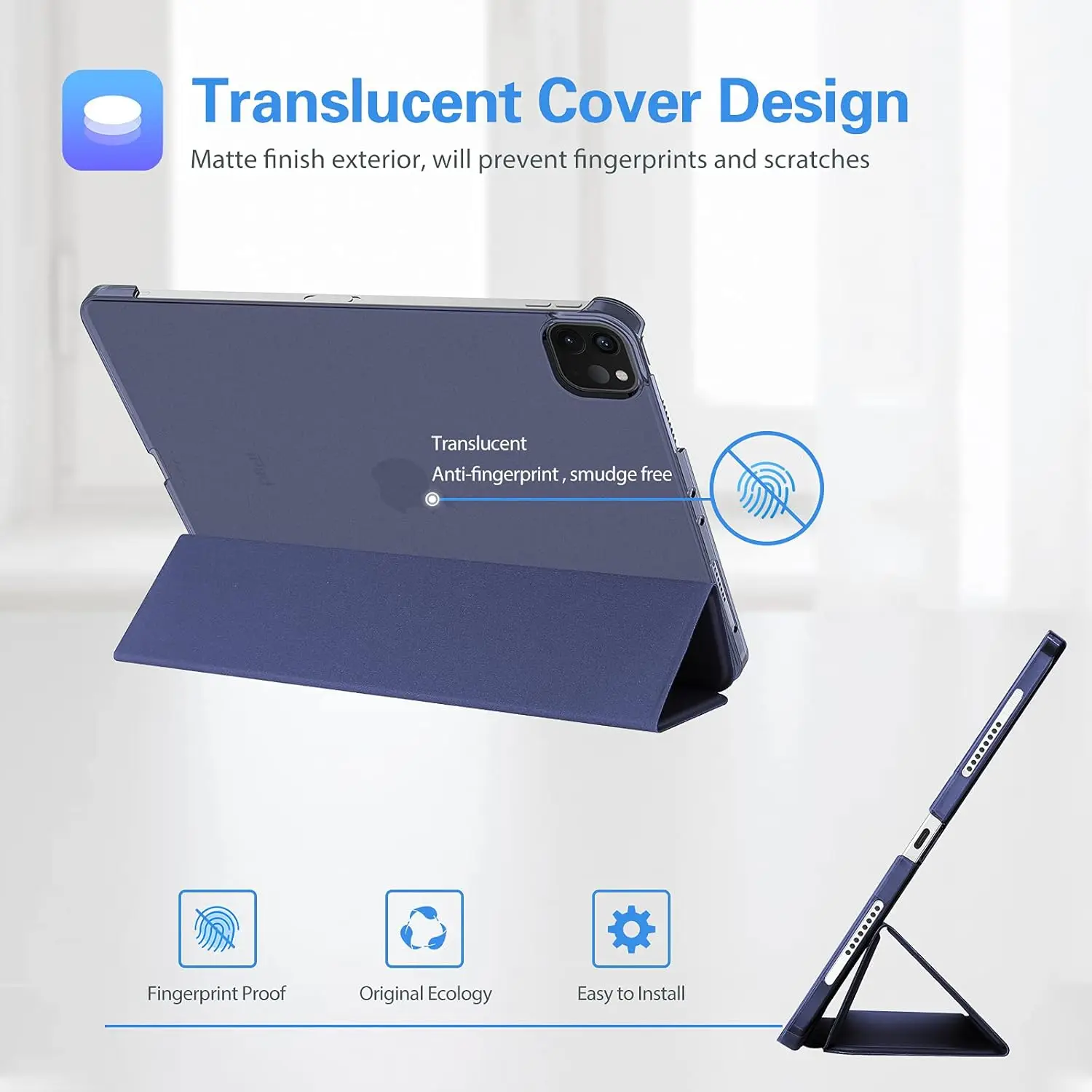 غطاء لجهاز iPad Pro 11 بوصة حافظة رفيعة بحامل خلفي صلب غطاء ذكي لجهاز iPad Pro 11 4th Gen 2022/3rd Gen 2021/ 2nd Gen 2020