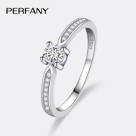 PERFANY 0.3CT Moissanite Ring for Women S925 Pure Silver Four Claw Laboratory Diamond Compact and Exquisite Wedding Jewelry