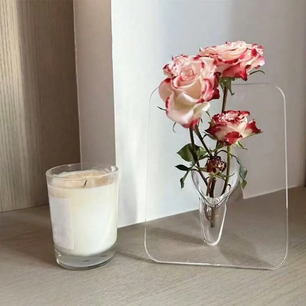 

New Transparent Frame Flower Vase Decorative Picture Frame Modern Art Vase Photo Frame Flower Display Vase Bookshelf Display