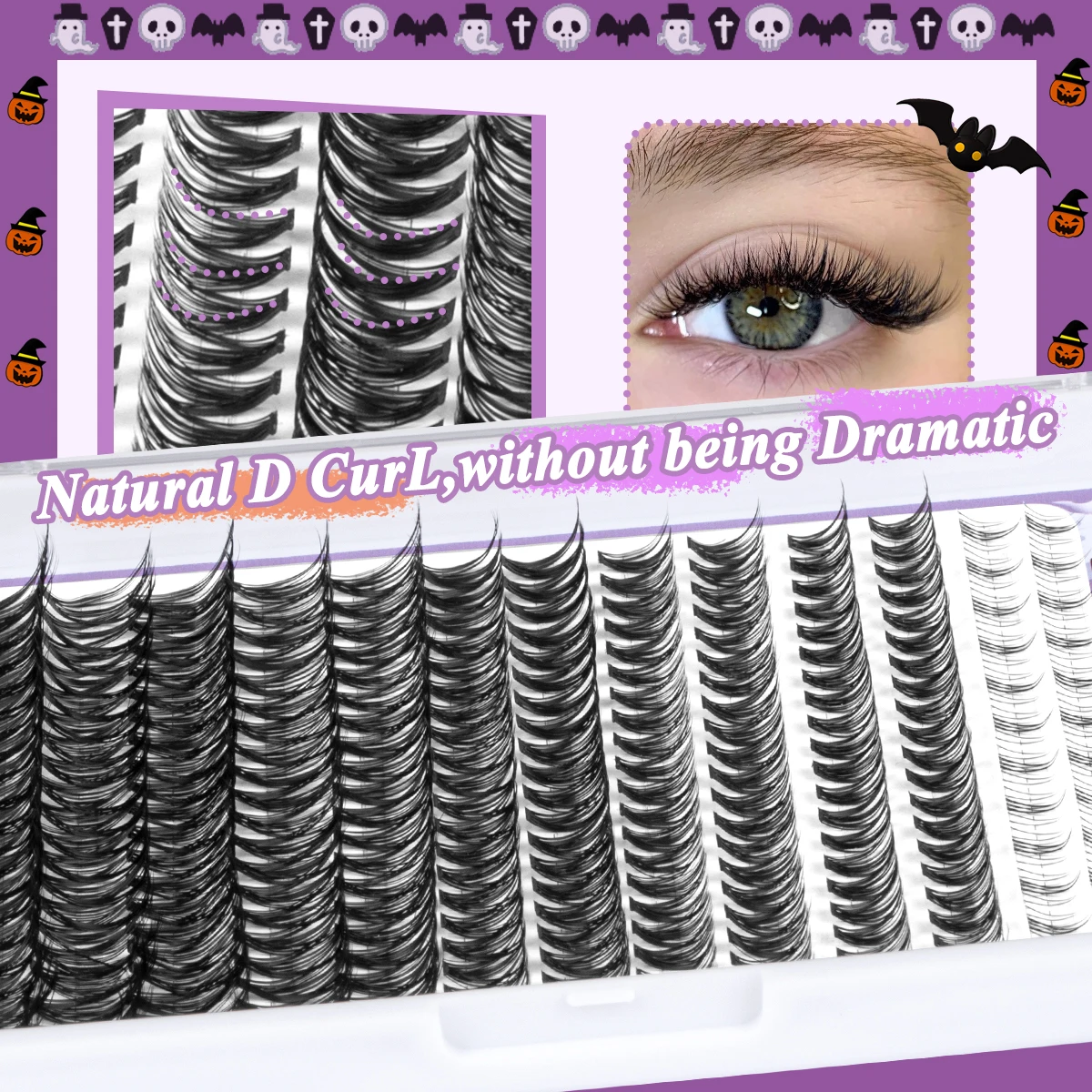 ขนตาปลอม DIY แบบกลุ่ม ขนตาปลอมแบบเส้นต่อเส้น 5-18 มม. ขนตาปลอมธรรมชาติ ต่อขนตาแบบกลุ่ม ของขวัญขนตาสำหรับฮาโลวีน