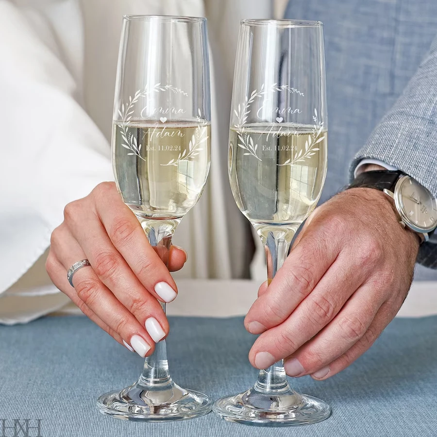 2pcs Personalized Wedding Glasses Champagne Flute Laser Engraving Custom Wedding Glasses Bride and Groom Champagne Glasses