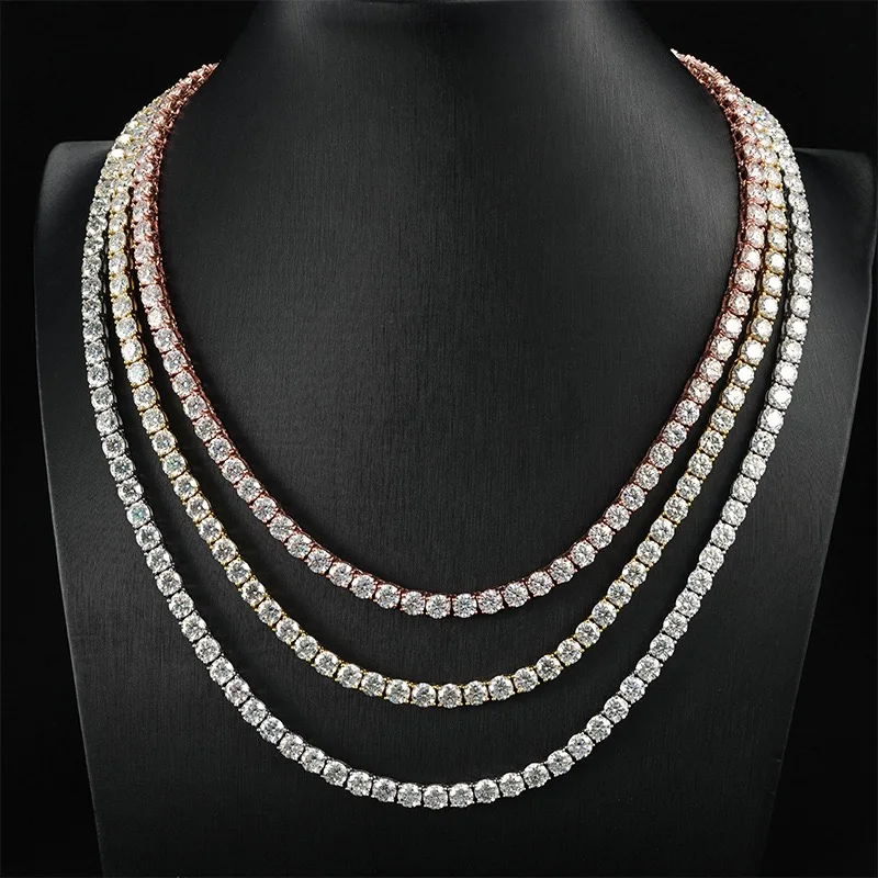 

Hip Hop Moissanite Tennis Chain Jewelry 5mm 925 Sterling Silver VVS Out Tennis Necklace Women