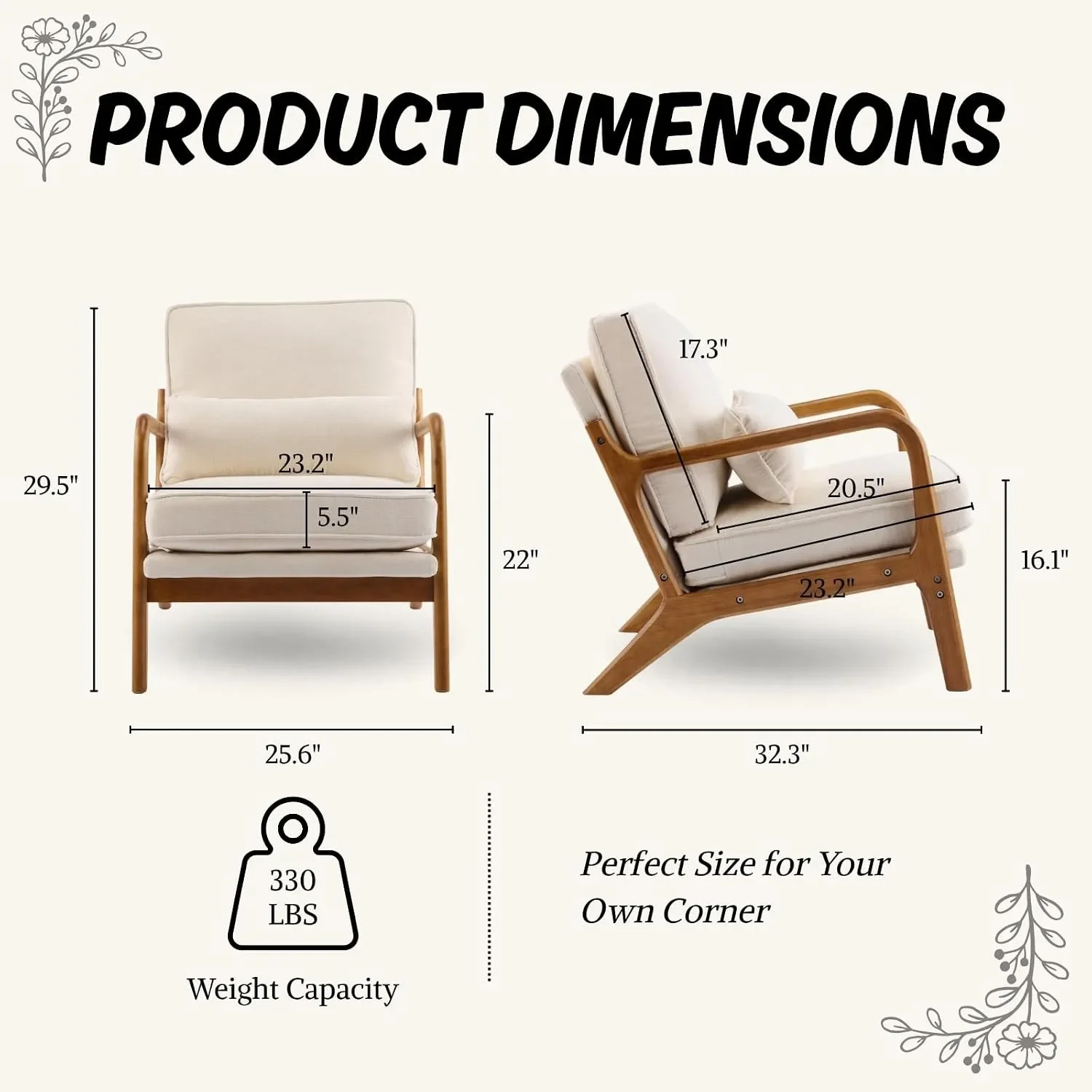 Mid-Century Modern Accent Reading Chair, Creamy