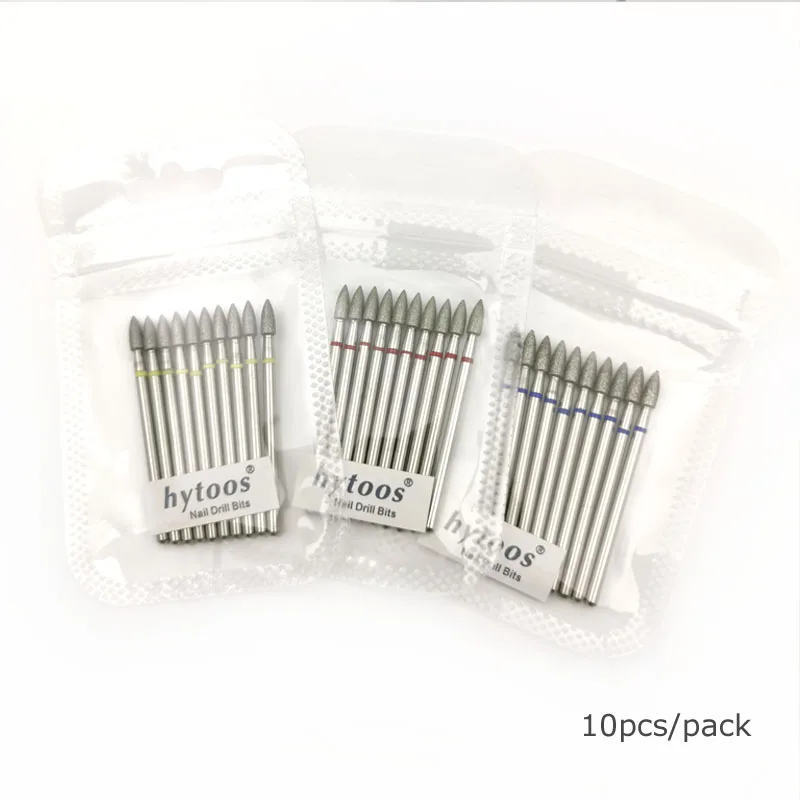 HYTOOS 10 unids/pack cono diamante cutícula Bit 3*6mm brocas para uñas taladros de manicura accesorios para uñas herramientas