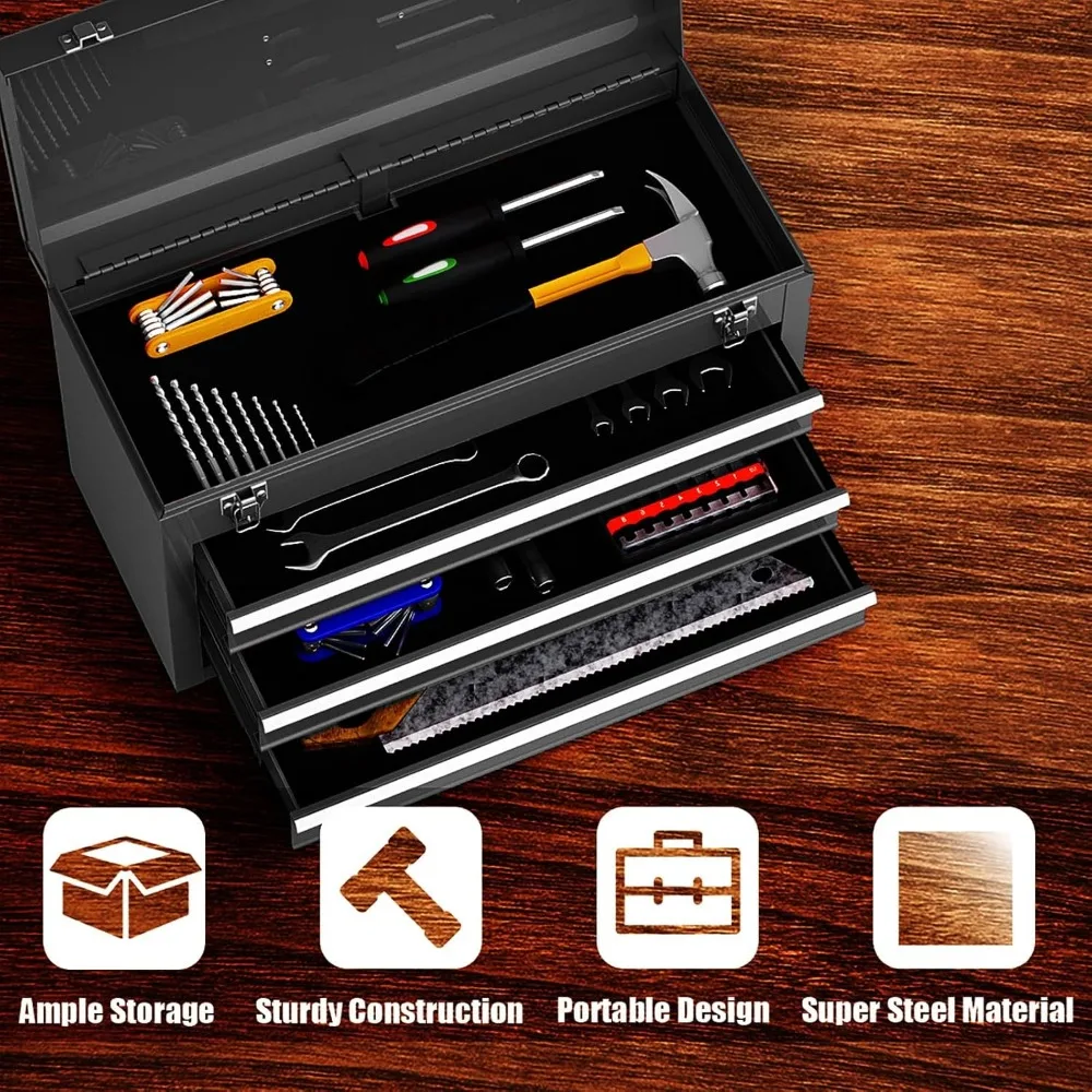 Organizador de ferramentas portátil de 20 gavetas e 4 camadas com bandeja superior, trava automática, forro protetor e alça para reparos automotivos