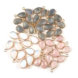 4 Pieces Rose Quartzs Labradorite Amethysts Charms Water Drop Shape Natural Stone Pendants for DIY Jewelry Making