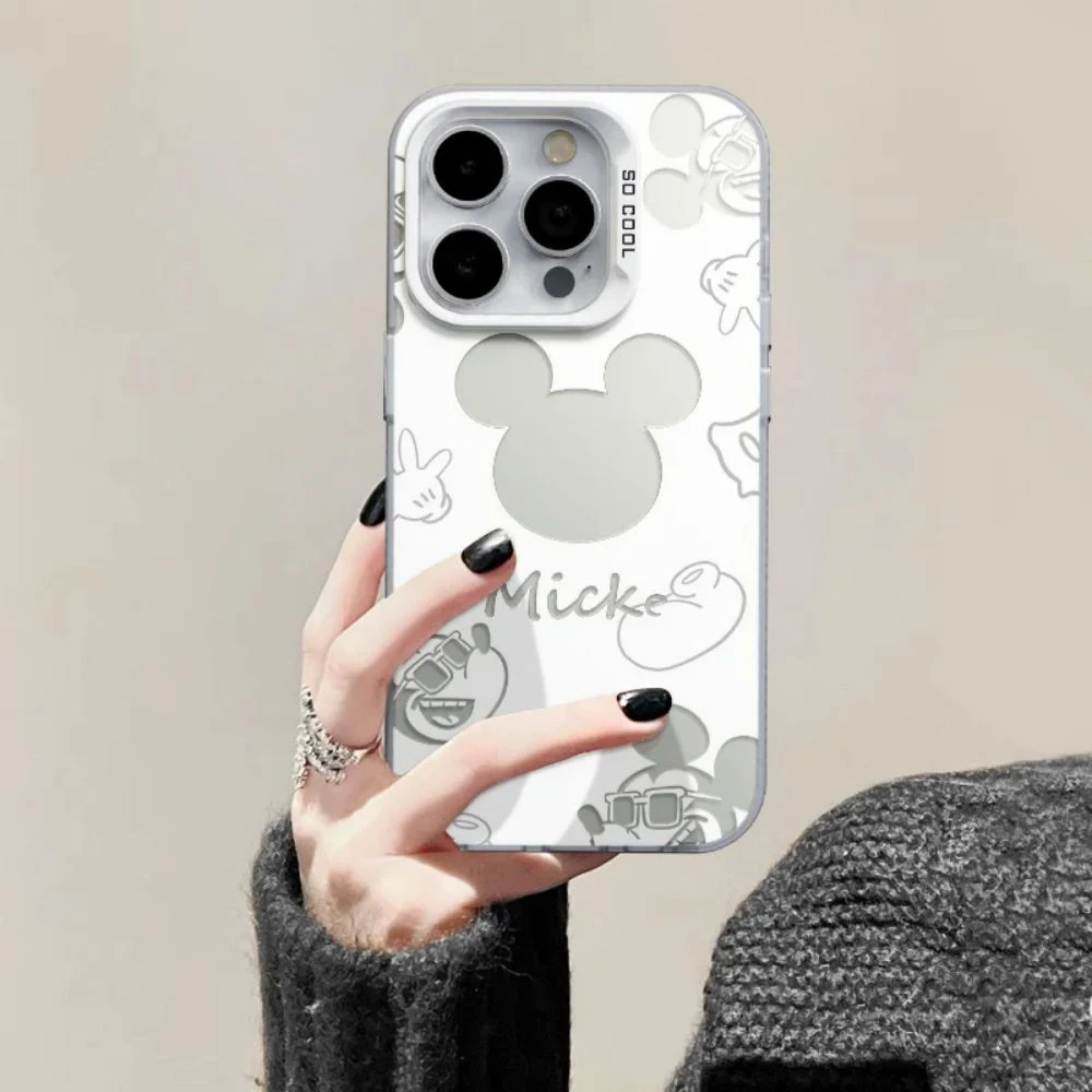 Mickey Minnie Couple Phone Case for Oppo A94 A78 A74 A58 A57 A38 A17 Reno 10 8 7 6 T Z Pro Plus 4G 5G Matte Silver Hard Cover image 2