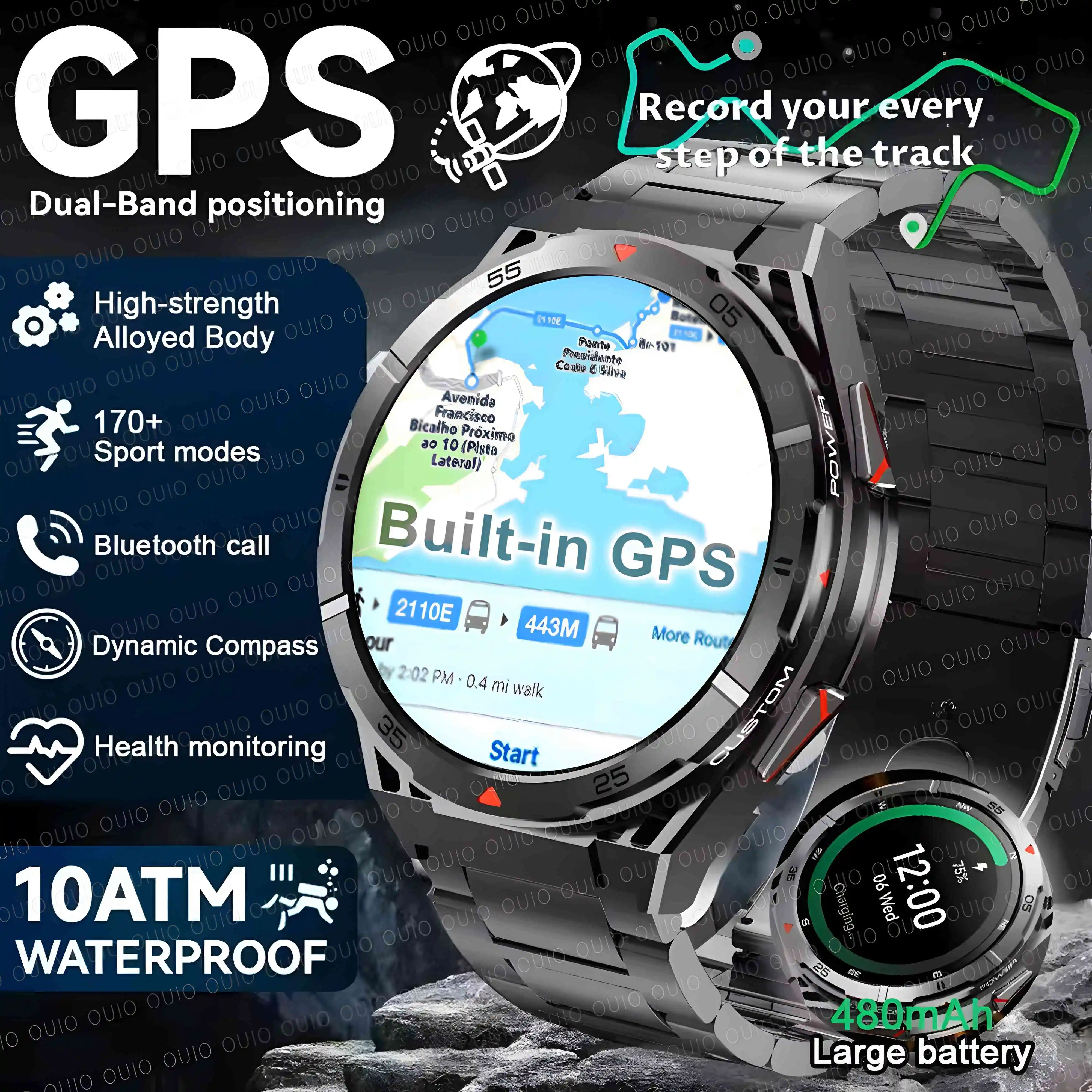 

2025 Новинка для HUAWEI Outdoor Military Dual GPS Смарт-часы Мужчины HD AMOLED Экран 10 АТМ Водонепроницаемые 490 мАч BT Call Спортивные SmartWatch