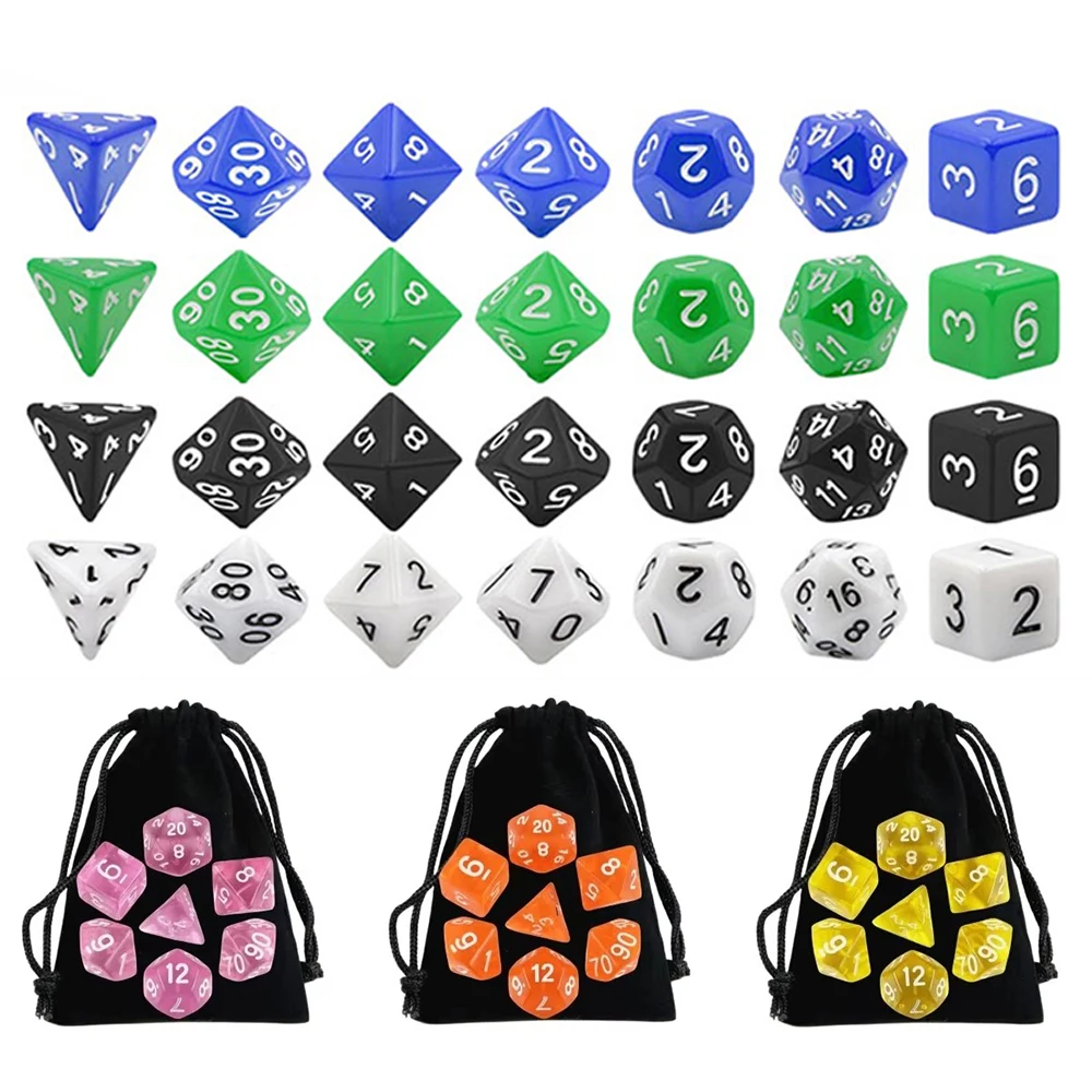 

10/20Sets﻿﻿ Transparent Polyhedral Dice Set with Velvet Bag for RPG Tabletop Games DND Card Game Tabletop Accessories TMZ