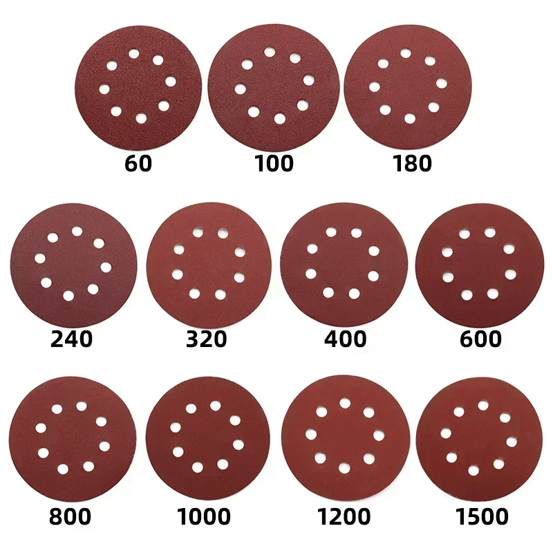 10~100pcs Sanding Discs Hook and Loop Adhesive Sandpaper 5 Inch 8 Hole for Random Orbital Sander 60-2000 Grits Abrasive Sheets