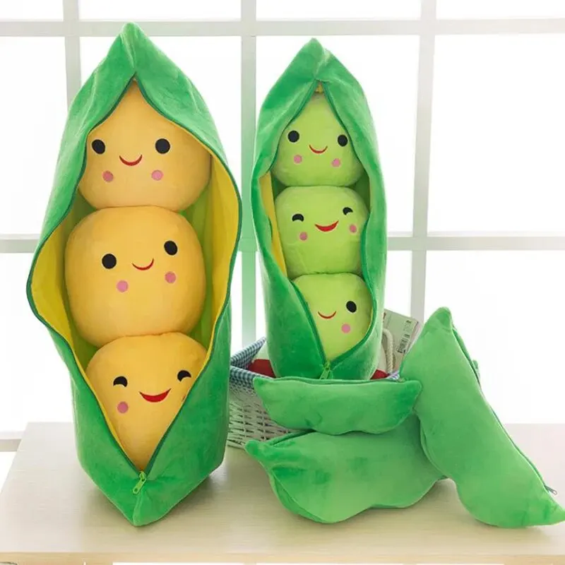 

3-Piece Pea Pod Plush Toy - Soft Stuffed Bean Dolls in Zippered Pod, Adorable Decorative Pillow for Kids & Home Decor
