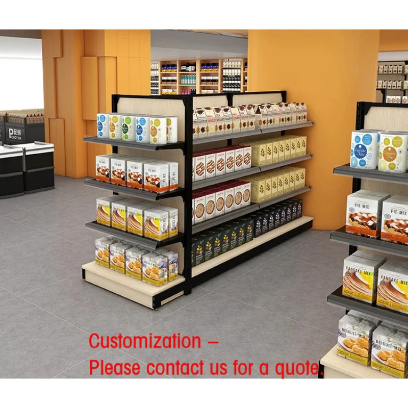 custom.High Quality Commercial Double Sided Steel & Wood Display Shelves Supermarkets Malls Department Stores Convenience St