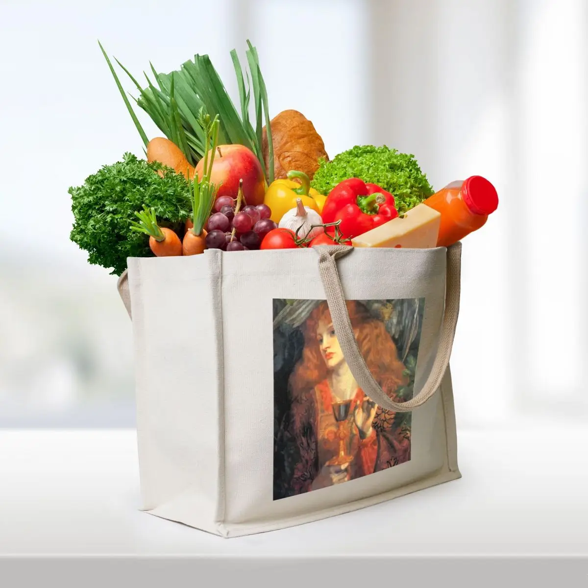 The Damsel of the Holy Grail - Dante Gabriel Rossetti Tote Bag حقائب يد نسائية قابلة لإعادة الاستخدام حقيبة تسوق حمل الحقائب الجمالية